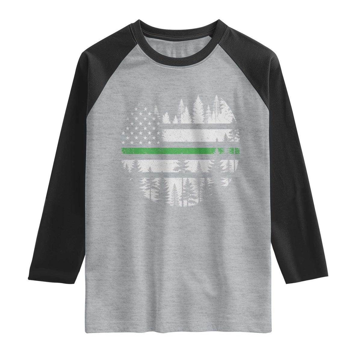 Park Ranger Law Enforcement Forest Green Line American Flag Raglan Shirt TS11 Heather Gray Black Print Your Wear