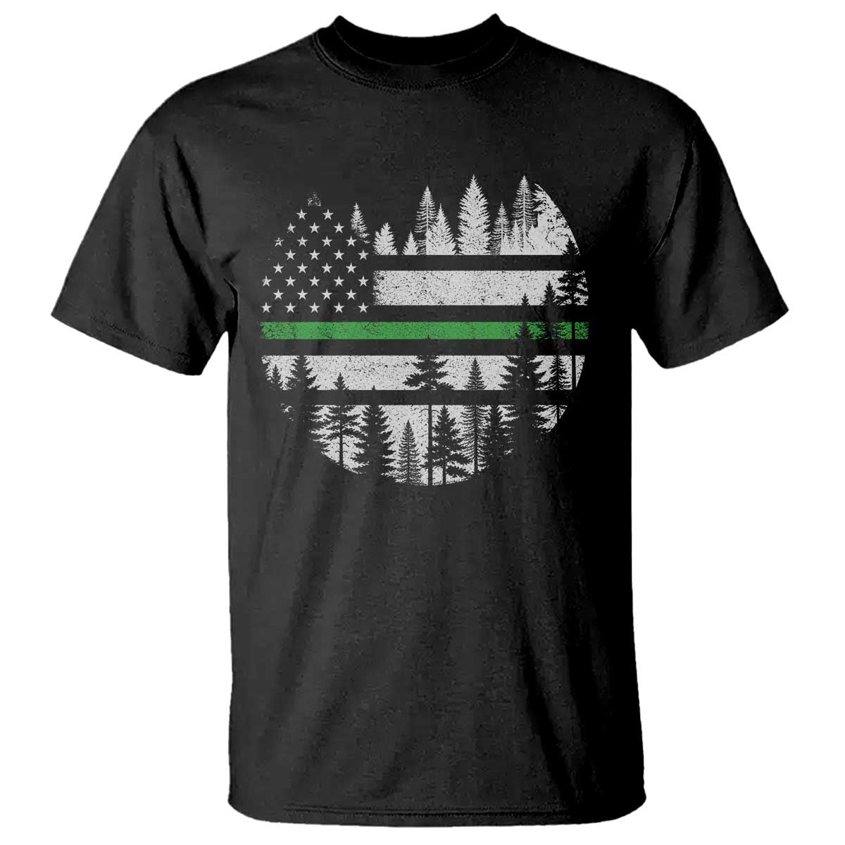 Park Ranger Law Enforcement Forest Green Line American Flag T Shirt TS11 Black Print Your Wear
