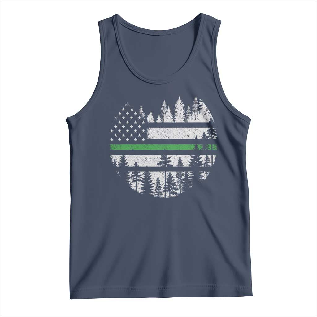 Park Ranger Law Enforcement Forest Green Line American Flag Tank Top TS11 Navy Print Your Wear