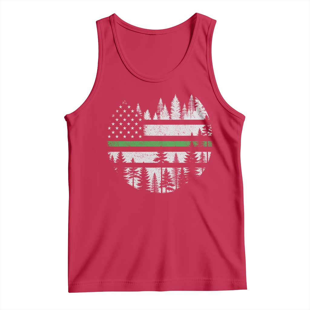 Park Ranger Law Enforcement Forest Green Line American Flag Tank Top TS11 Red Print Your Wear
