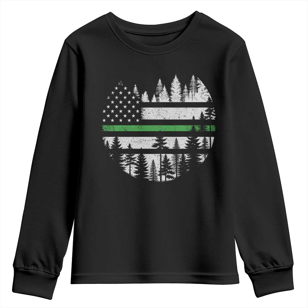 Park Ranger Law Enforcement Forest Green Line American Flag Youth Sweatshirt TS11 Black Print Your Wear