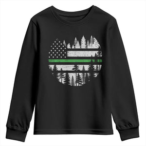 Park Ranger Law Enforcement Forest Green Line American Flag Youth Sweatshirt TS11 Black Print Your Wear