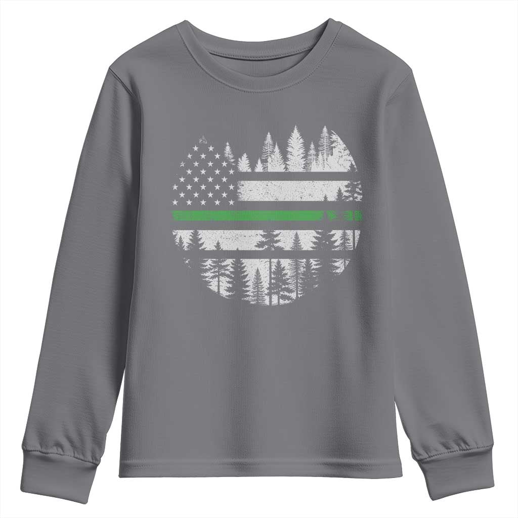 Park Ranger Law Enforcement Forest Green Line American Flag Youth Sweatshirt TS11 Charcoal Print Your Wear