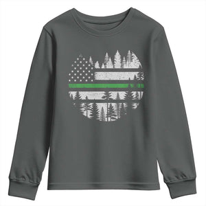 Park Ranger Law Enforcement Forest Green Line American Flag Youth Sweatshirt TS11 Dark Heather Print Your Wear