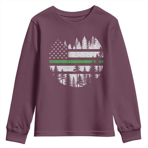 Park Ranger Law Enforcement Forest Green Line American Flag Youth Sweatshirt TS11 Maroon Print Your Wear