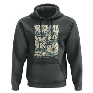 Harris Walz 2024 Hoodie Peace Love Equality Diversity Hope Hand Drawn Flower TS11 Dark Heather Print Your Wear