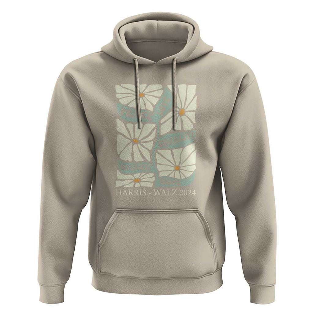 Harris Walz 2024 Hoodie Peace Love Equality Diversity Hope Hand Drawn Flower TS11 Sand Print Your Wear