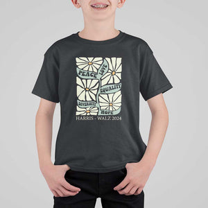 Harris Walz 2024 T Shirt For Kid Peace Love Equality Diversity Hope Hand Drawn Flower TS11 Black Print Your Wear