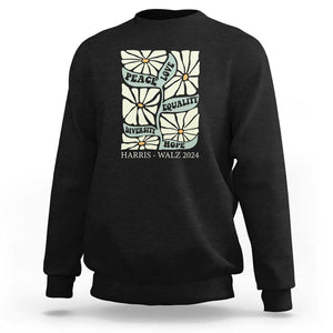 Harris Walz 2024 Sweatshirt Peace Love Equality Diversity Hope Hand Drawn Flower TS11 Black Print Your Wear