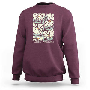 Harris Walz 2024 Sweatshirt Peace Love Equality Diversity Hope Hand Drawn Flower TS11 Maroon Print Your Wear