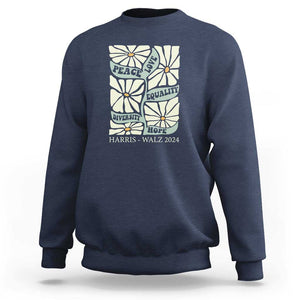 Harris Walz 2024 Sweatshirt Peace Love Equality Diversity Hope Hand Drawn Flower TS11 Navy Print Your Wear