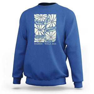 Harris Walz 2024 Sweatshirt Peace Love Equality Diversity Hope Hand Drawn Flower TS11 Royal Blue Print Your Wear