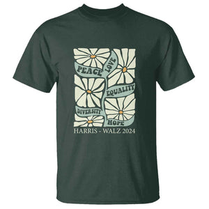 Harris Walz 2024 T Shirt Peace Love Equality Diversity Hope Hand Drawn Flower TS11 Dark Forest Green Print Your Wear