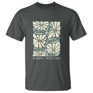 Harris Walz 2024 T Shirt Peace Love Equality Diversity Hope Hand Drawn Flower TS11 Dark Heather Print Your Wear