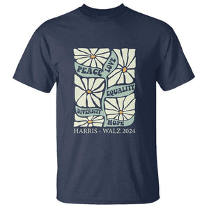 Harris Walz 2024 T Shirt Peace Love Equality Diversity Hope Hand Drawn Flower TS11 Navy Print Your Wear