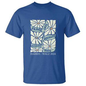 Harris Walz 2024 T Shirt Peace Love Equality Diversity Hope Hand Drawn Flower TS11 Royal Blue Print Your Wear