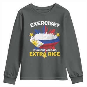 Funny Philippines Youth Sweatshirt Exercise I Thought You Said Extra Rice TS11 Dark Heather Print Your Wear