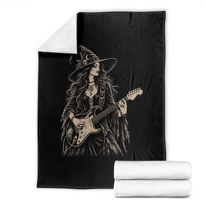 Vintage Witch Playing Guitar Halloween Throw Blanket Horror Rock Music Lover