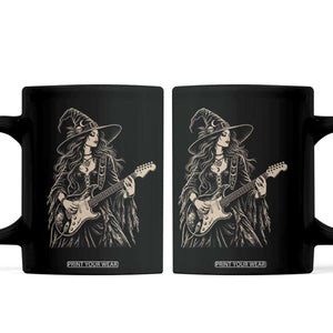 Vintage Witch Playing Guitar Halloween Coffee Mug Horror Rock Music Lover