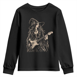 Vintage Witch Playing Guitar Halloween Youth Sweatshirt Horror Rock Music Lover