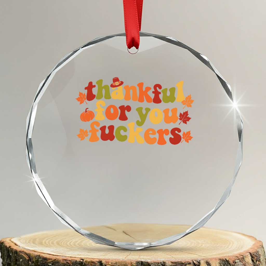 Thankful For You Fckers Funny Thanksgiving Friendsgiving Crystal Glass Ornament