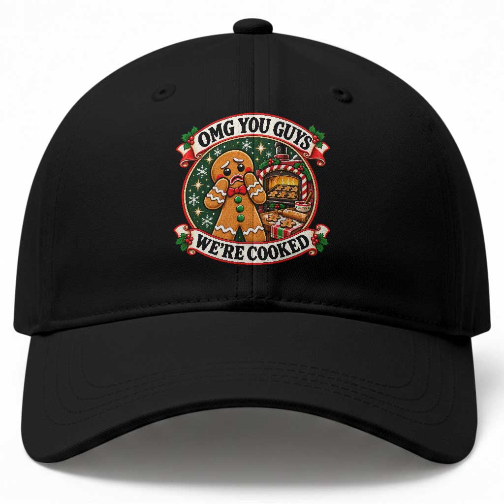 Funny Christmas Gingerbread Man Baseball Cap OMG You Guys We Are Cooked Xmas Baker