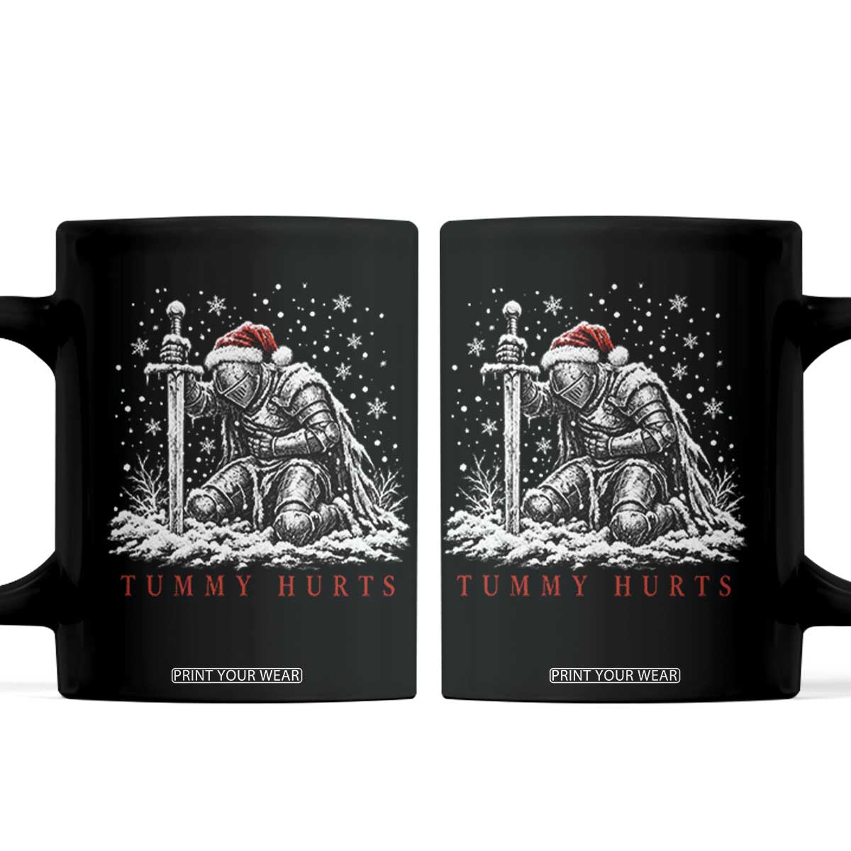 Tummy Hurts Funny Christmas Medieval Knight Coffee Mug Offensive Dark Fantasy