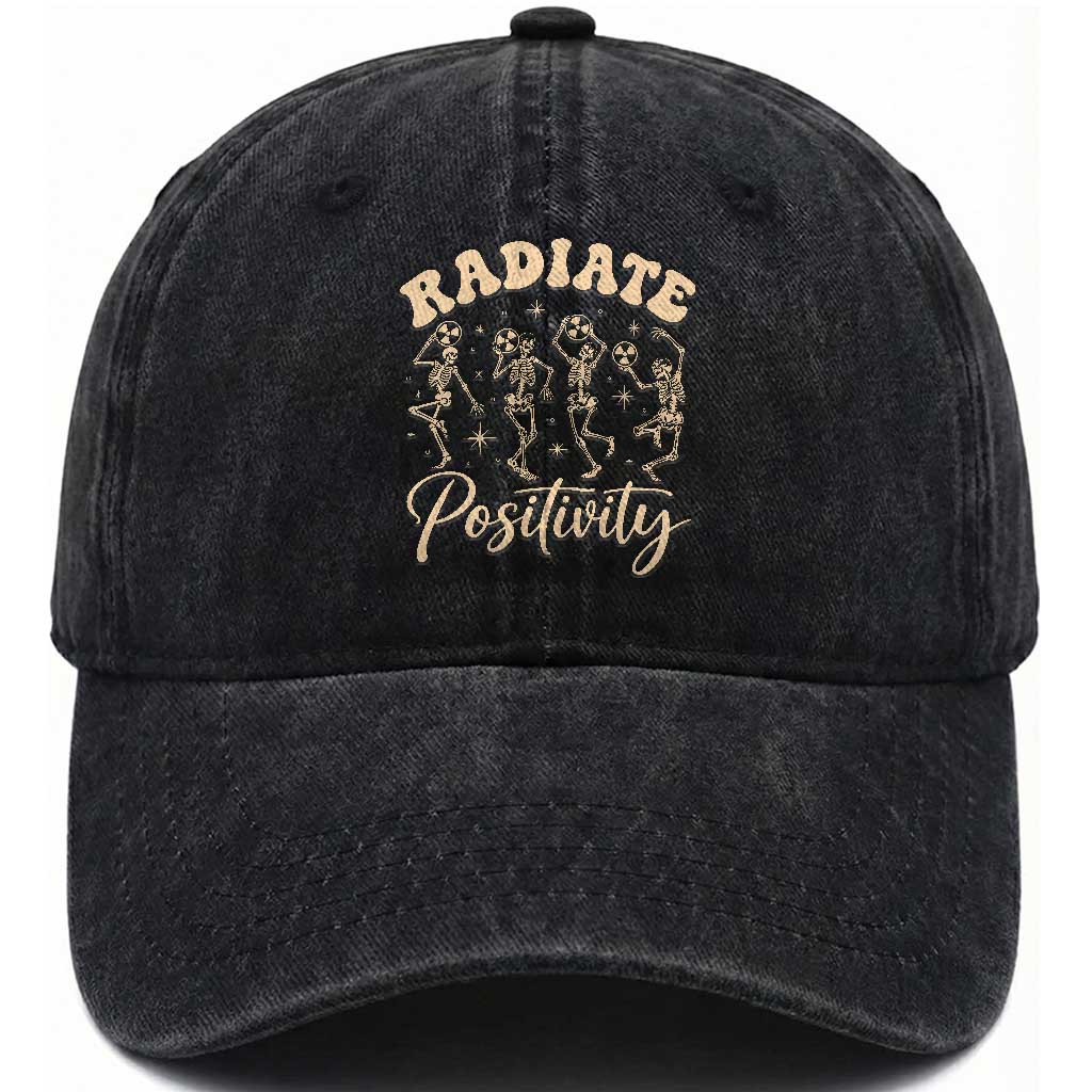 Funny Radiology Department X ray Tech Washed Cotton Baseball Cap Radiate Positivity Dancing Skeletons