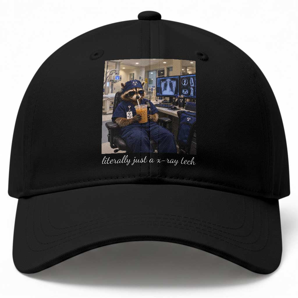 Funny Radiology Tech Raccoon Baseball Cap Literally Just A X ray Tech Nurses