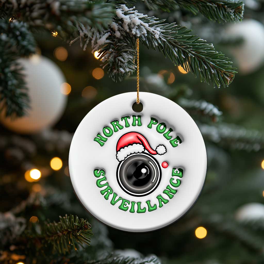 Funny Xmas 3D Inflated Effect Printed Christmas Ornament North Pole Surveillance Santa Camera TS11 Print Your Wear