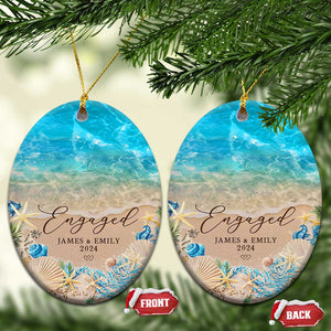 Personalized Engaged 2024 Christmas Ornament Custom Name Mr & Mrs Engagement Beach TS11 Oval Beach Print Your Wear