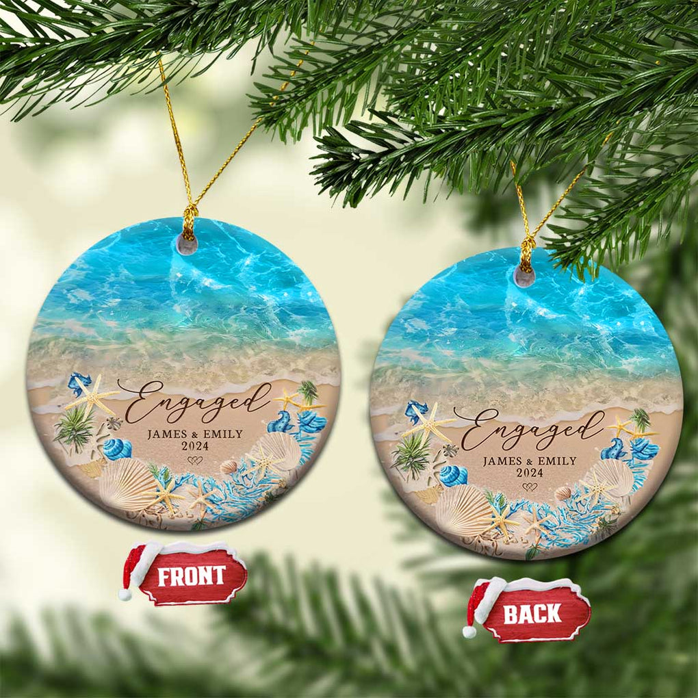 Personalized Engaged 2024 Christmas Ornament Custom Name Mr & Mrs Engagement Beach TS11 Circle Beach Print Your Wear