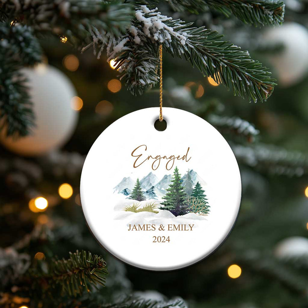 Personalized Engaged 2024 Christmas Ornament Custom Name Mr & Mrs Engagement Snow Forest TS11 Print Your Wear