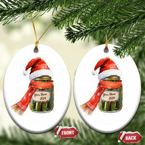 Personalized Xmas Pickle 2024 Christmas Ornament Custom Name Pickle Jar Santa Hat TS11 Oval White Print Your Wear