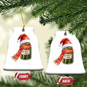 Personalized Xmas Pickle 2024 Christmas Ornament Custom Name Pickle Jar Santa Hat TS11 Bell Flake White Print Your Wear