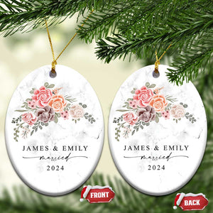 Personalized First Christmas Married 2024 Christmas Ornament Custom Name Couple Vintage Rose Flowers TS11 Oval Marble Print Your Wear