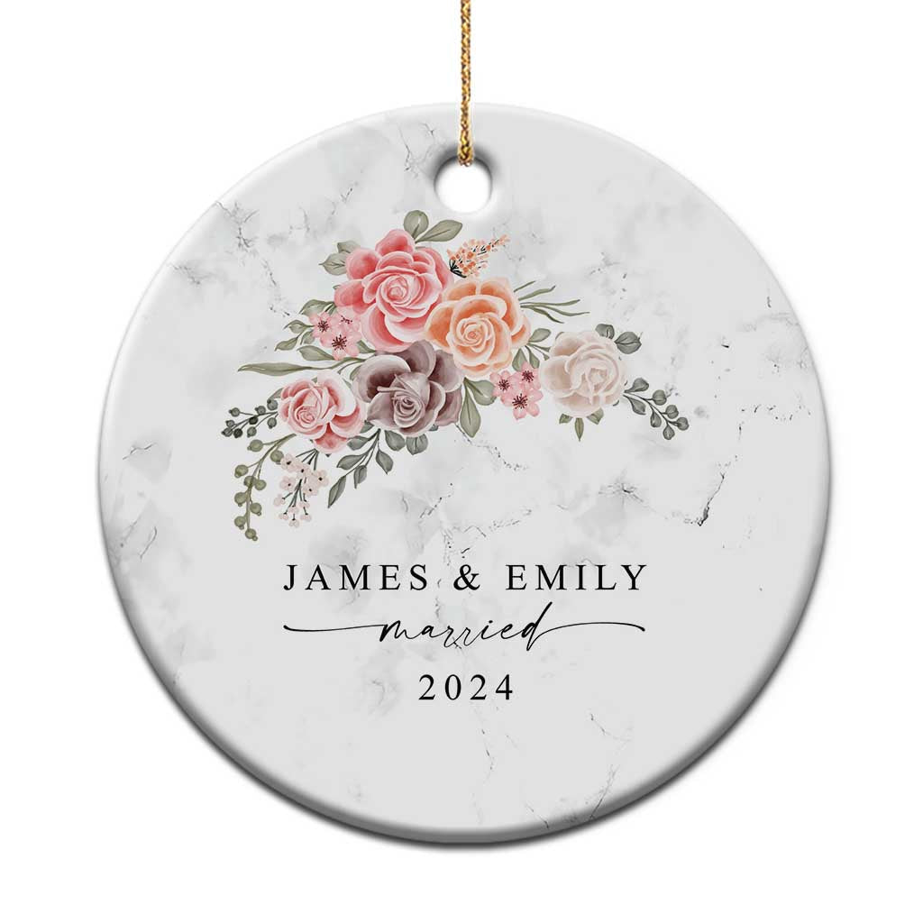 Personalized First Christmas Married 2024 Christmas Ornament Custom Name Couple Vintage Rose Flowers TS11 Print Your Wear