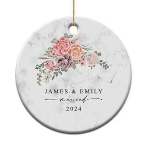 Personalized First Christmas Married 2024 Christmas Ornament Custom Name Couple Vintage Rose Flowers TS11 Print Your Wear