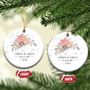 Personalized First Christmas Married 2024 Christmas Ornament Custom Name Couple Vintage Rose Flowers TS11 Circle Marble Print Your Wear