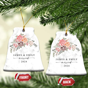 Personalized First Christmas Married 2024 Christmas Ornament Custom Name Couple Vintage Rose Flowers TS11 Bell Flake Marble Print Your Wear