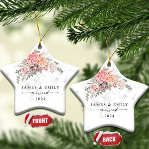 Personalized First Christmas Married 2024 Christmas Ornament Custom Name Couple Vintage Rose Flowers TS11 Star Marble Print Your Wear