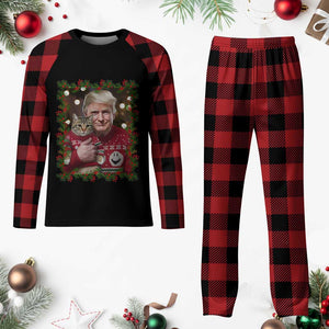 Funny Trump Cat Xmas Mistletoe Plaid Pajama Set TS11 Buffalo Plaid Print Your Wear