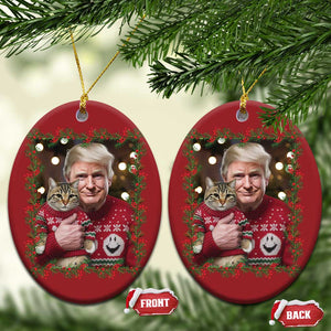 Funny Trump Cat Xmas Mistletoe Christmas Ornament TS11 Oval Red Print Your Wear