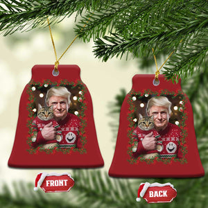 Funny Trump Cat Xmas Mistletoe Christmas Ornament TS11 Bell Flake Red Print Your Wear