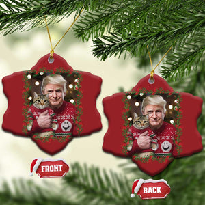 Funny Trump Cat Xmas Mistletoe Christmas Ornament TS11 Snow Flake Red Print Your Wear