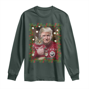 Funny Trump Cat Christmas Mistletoe Long Sleeve Shirt TS11 Dark Forest Green Print Your Wear