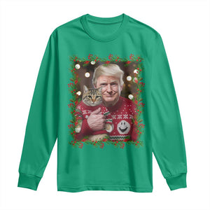 Funny Trump Cat Christmas Mistletoe Long Sleeve Shirt TS11 Irish Green Print Your Wear