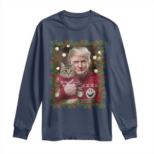 Funny Trump Cat Christmas Mistletoe Long Sleeve Shirt TS11 Navy Print Your Wear