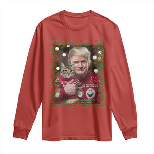 Funny Trump Cat Christmas Mistletoe Long Sleeve Shirt TS11 Red Print Your Wear