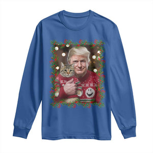 Funny Trump Cat Christmas Mistletoe Long Sleeve Shirt TS11 Royal Blue Print Your Wear